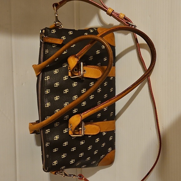 Vintage Dooney & Bourke Black Monogram Canvas Boston Bag - Picture 2 of 12